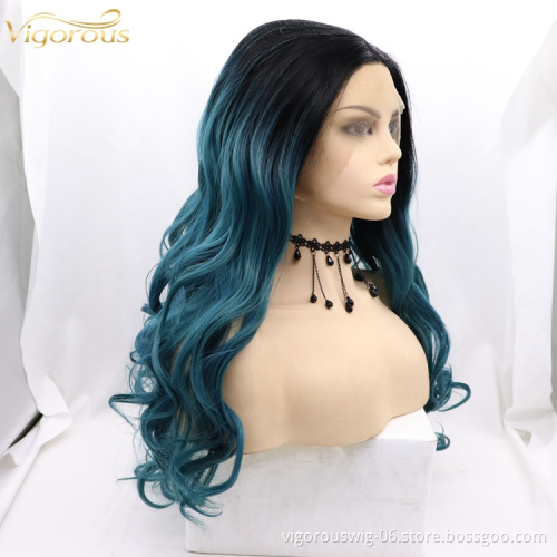 Vigorous Wholesale Water Body Wave long Lace Frontal Wigs ombre Hair Lace Synthetic Hair Wigs